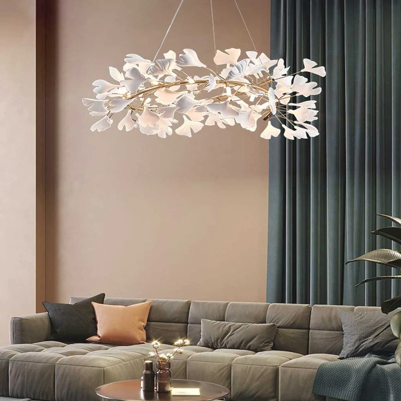 Keramische Kroonluchter Ginkgo Bladeren Wit Goud LED Plafondlamp Eetkamer Woonkamer Modern Scandinavisch | Sansoti