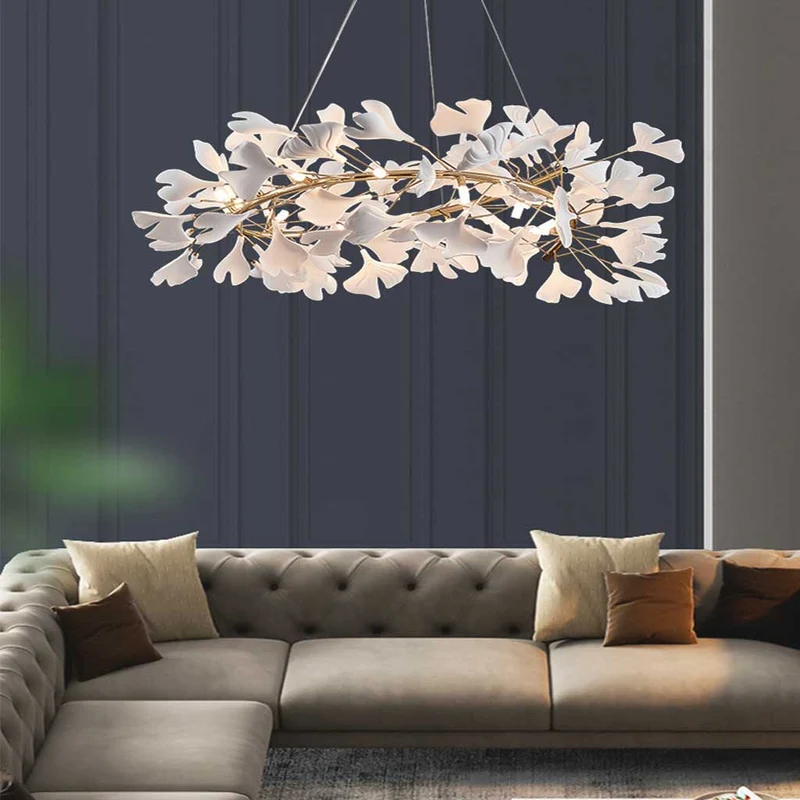 Keramische Kroonluchter Ginkgo Bladeren Wit Goud LED Plafondlamp Eetkamer Woonkamer Modern Scandinavisch | Sansoti