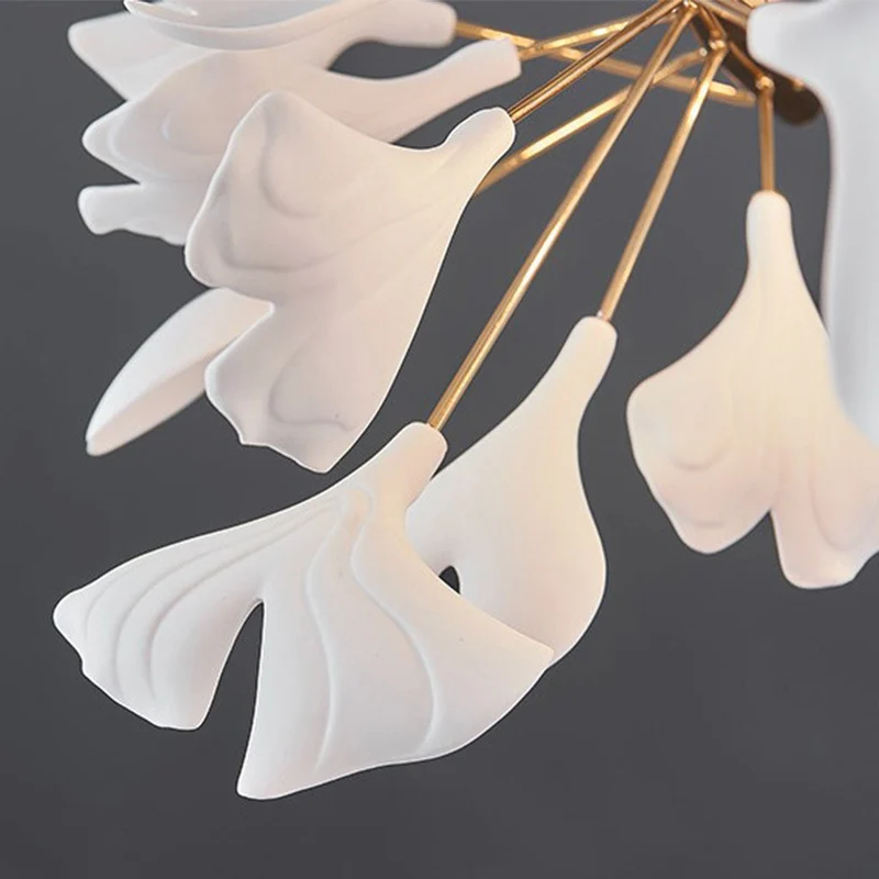 Keramische Kroonluchter Ginkgo Bladeren Wit Goud LED Plafondlamp Eetkamer Woonkamer Modern Scandinavisch | Sansoti