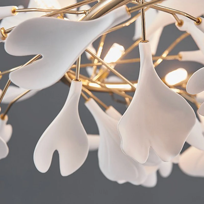 Keramische Kroonluchter Ginkgo Bladeren Wit Goud LED Plafondlamp Eetkamer Woonkamer Modern Scandinavisch | Sansoti