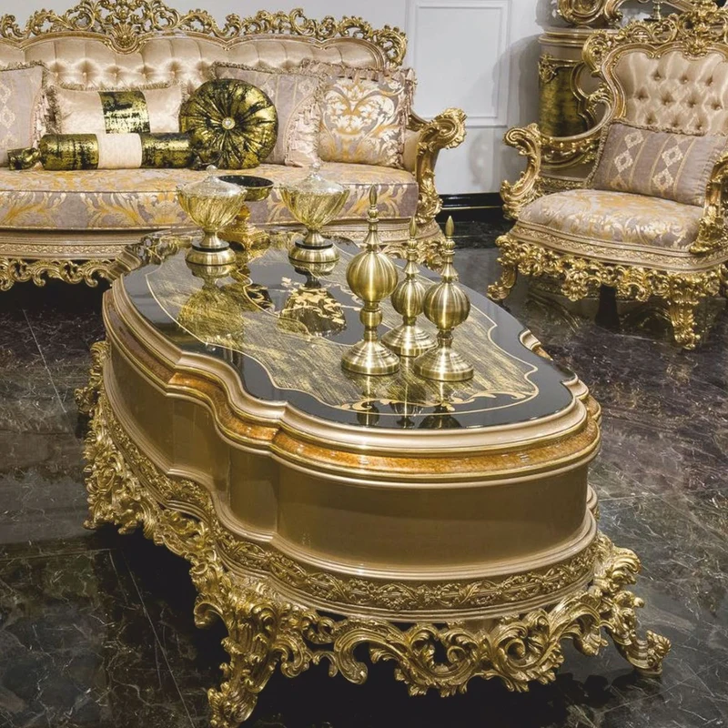 Casa Padrino Luxus Barock Couchtisch Grau / Grün / Schwarz / Gold 164 cm - Barockstil Wohnzimmertisch - Barockstil Wohnzimmer Möbel