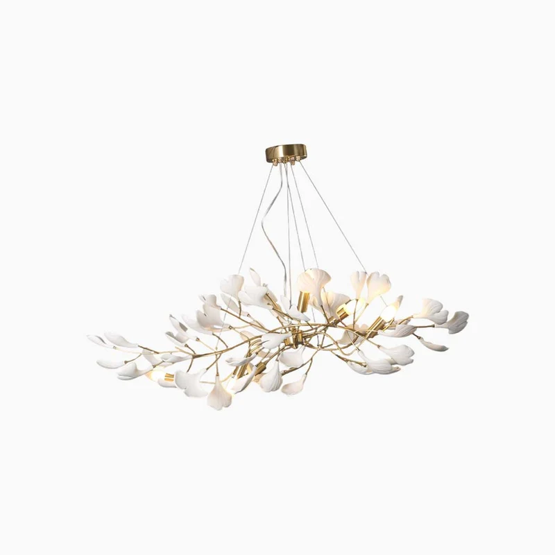 Kroonluchter Ginkgo Bladeren Keramiek Goudkleurig Wit Hanglamp Eetkamer Woonkamer Slaapkamer Verlichting | Sansoti