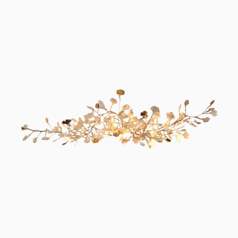 Kroonluchter Ginkgo Bladeren Keramiek Goudkleurig Wit Hanglamp Eetkamer Woonkamer Slaapkamer Verlichting | Sansoti