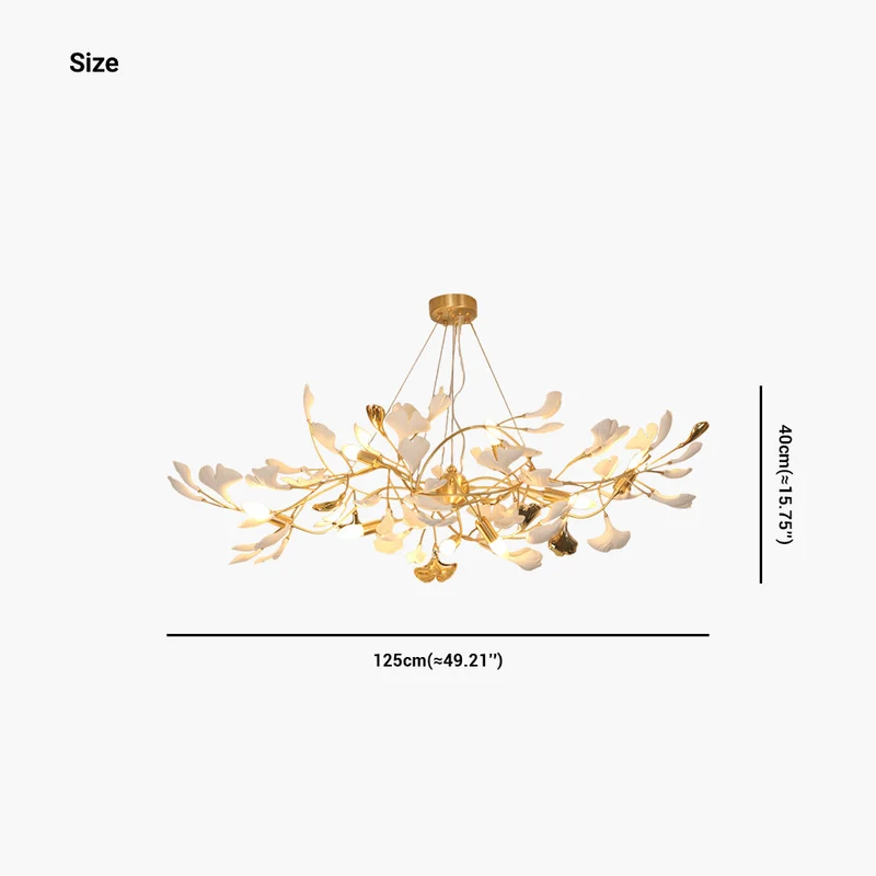 Kroonluchter Ginkgo Bladeren Keramiek Goudkleurig Wit Hanglamp Eetkamer Woonkamer Slaapkamer Verlichting | Sansoti