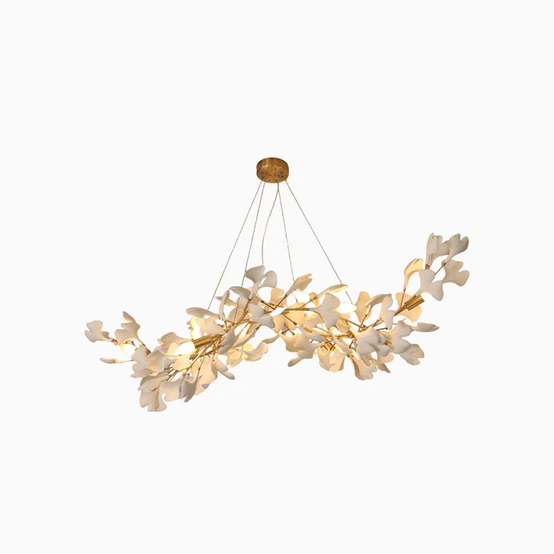 Kroonluchter Ginkgo Bladeren Keramiek Goudkleurig Wit Hanglamp Eetkamer Woonkamer Slaapkamer Verlichting | Sansoti