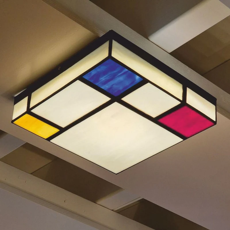 Casa Padrino Art Deco Tiffany LED Deckenleuchte Weiß / Rot / Blau / Gelb / Schwarz 30 cm - Art Deco Leuchten - Tiffany Leuchten