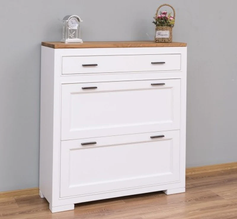 Casa Padrino Schuhschrank im Landhausstil mit 2 Türen, 1 Schublade und Eichenholzplatte, 100 x 35 x 110 cm