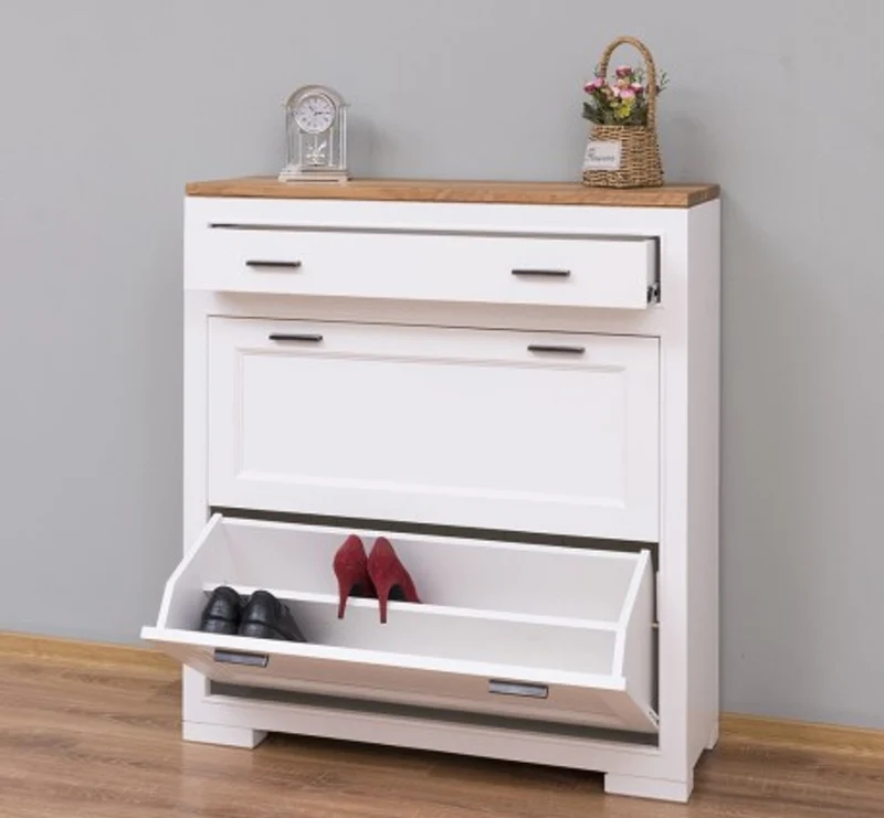 Casa Padrino Schuhschrank im Landhausstil mit 2 Türen, 1 Schublade und Eichenholzplatte, 100 x 35 x 110 cm