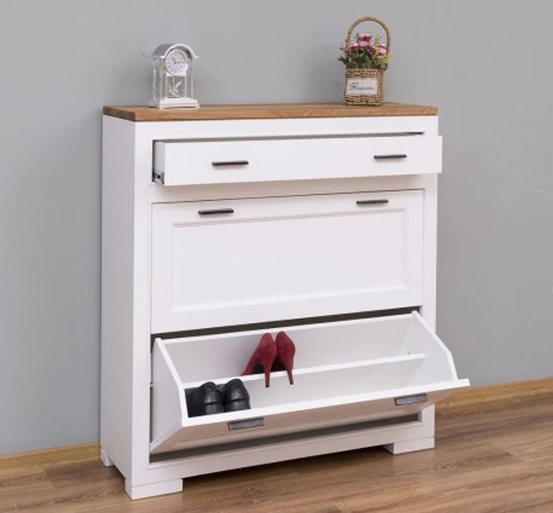Casa Padrino Schuhschrank im Landhausstil mit 2 Türen, 1 Schublade und Eichenholzplatte, 100 x 35 x 110 cm