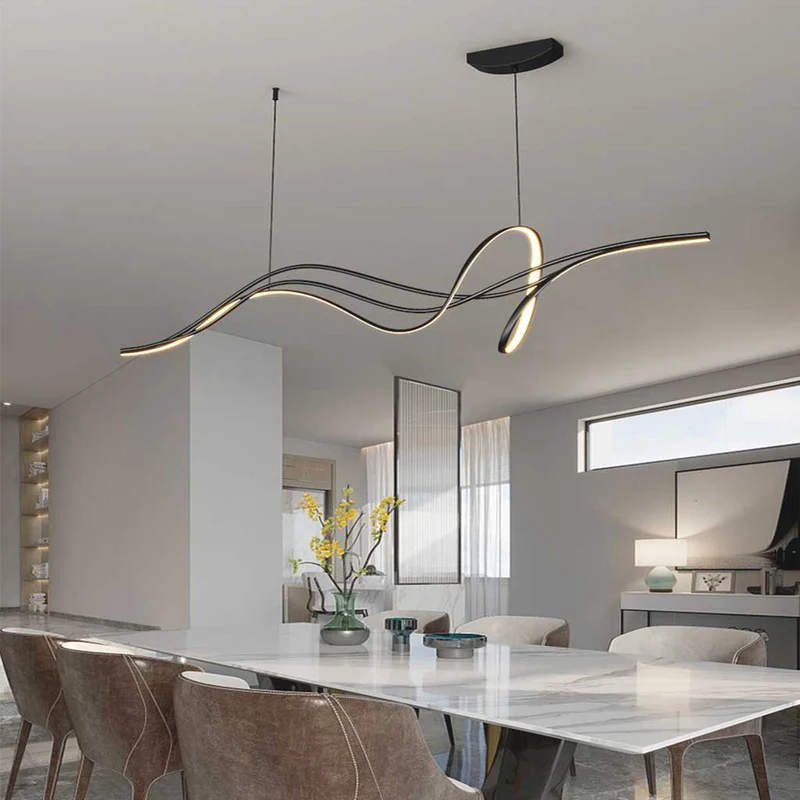Hanglamp LED Golfvorm Dimbaar Kroonluchter Zwart Wit Woonkamer Eetkamer Modern Design 120-140cm Sfeerverlichting | Sansoti