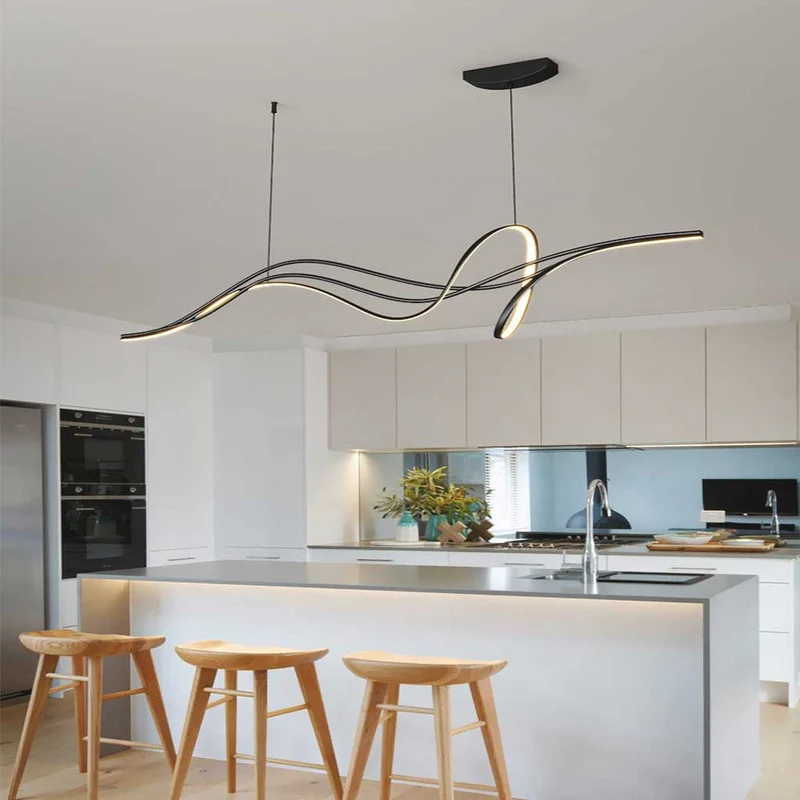 Hanglamp LED Golfvorm Dimbaar Kroonluchter Zwart Wit Woonkamer Eetkamer Modern Design 120-140cm Sfeerverlichting | Sansoti