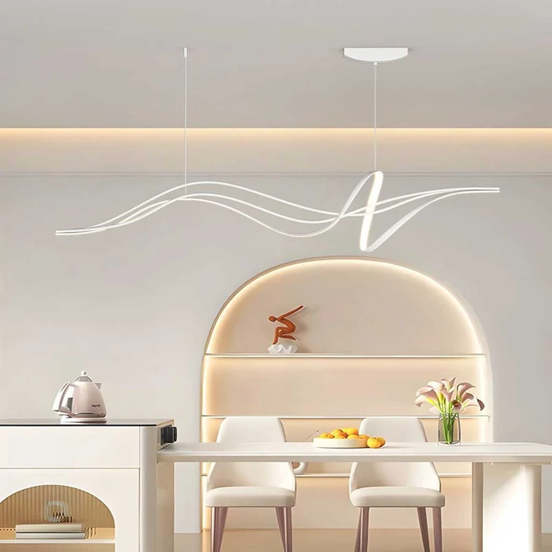 Hanglamp LED Golfvorm Dimbaar Kroonluchter Zwart Wit Woonkamer Eetkamer Modern Design 120-140cm Sfeerverlichting | Sansoti