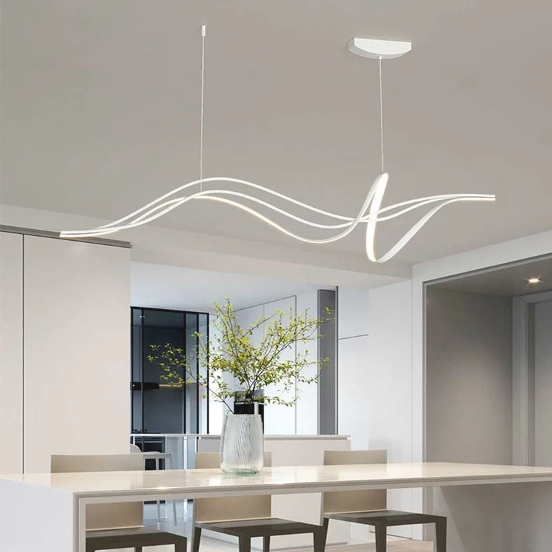 Hanglamp LED Golfvorm Dimbaar Kroonluchter Zwart Wit Woonkamer Eetkamer Modern Design 120-140cm Sfeerverlichting | Sansoti