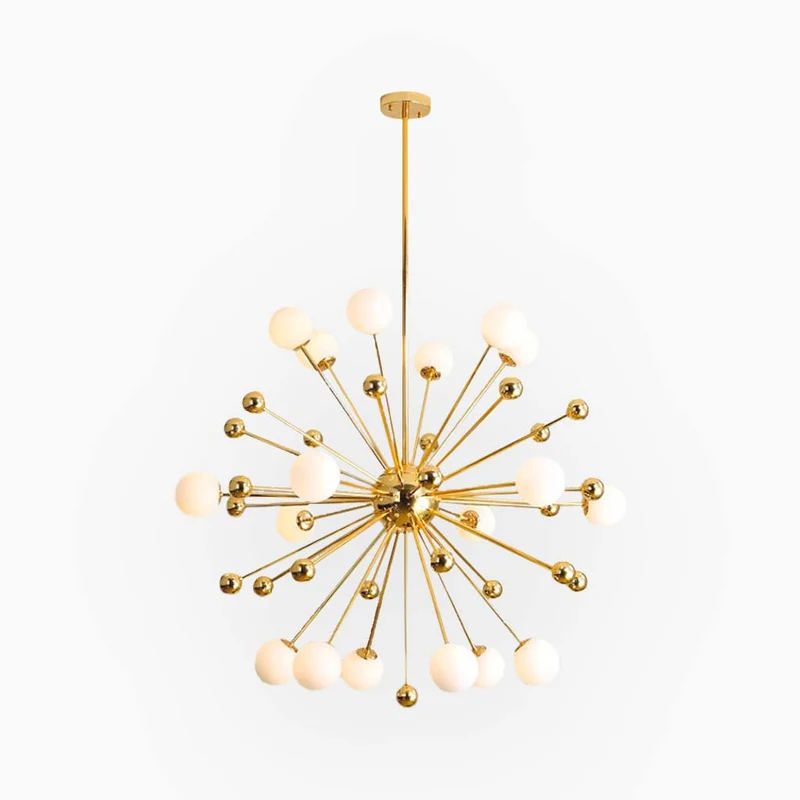 Glazen Hanglamp Goudkleur met Melkwit Glas Moderne Sputnik Design 11-18 Lichtpunten Verstelbaar Woonkamer | Sansoti