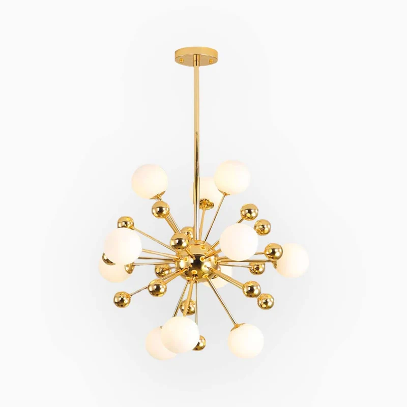 Glazen Hanglamp Goudkleur met Melkwit Glas Moderne Sputnik Design 11-18 Lichtpunten Verstelbaar Woonkamer | Sansoti