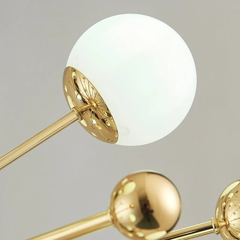 Glazen Hanglamp Goudkleur met Melkwit Glas Moderne Sputnik Design 11-18 Lichtpunten Verstelbaar Woonkamer | Sansoti