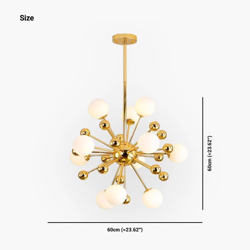 Glazen Hanglamp Goudkleur met Melkwit Glas Moderne Sputnik Design 11-18 Lichtpunten Verstelbaar Woonkamer | Sansoti