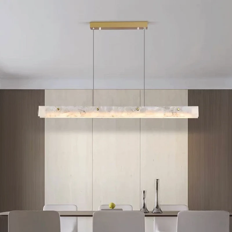 Dimbare LED Hanglamp Marmer Linear voor Eetkamer Keukeneiland Wit Goud Afstandsbediening 3 Lichtkleuren | Sansoti