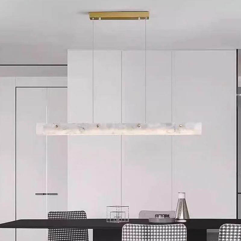 Dimbare LED Hanglamp Marmer Linear voor Eetkamer Keukeneiland Wit Goud Afstandsbediening 3 Lichtkleuren | Sansoti