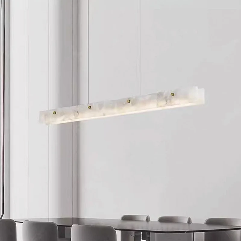 Dimbare LED Hanglamp Marmer Linear voor Eetkamer Keukeneiland Wit Goud Afstandsbediening 3 Lichtkleuren | Sansoti