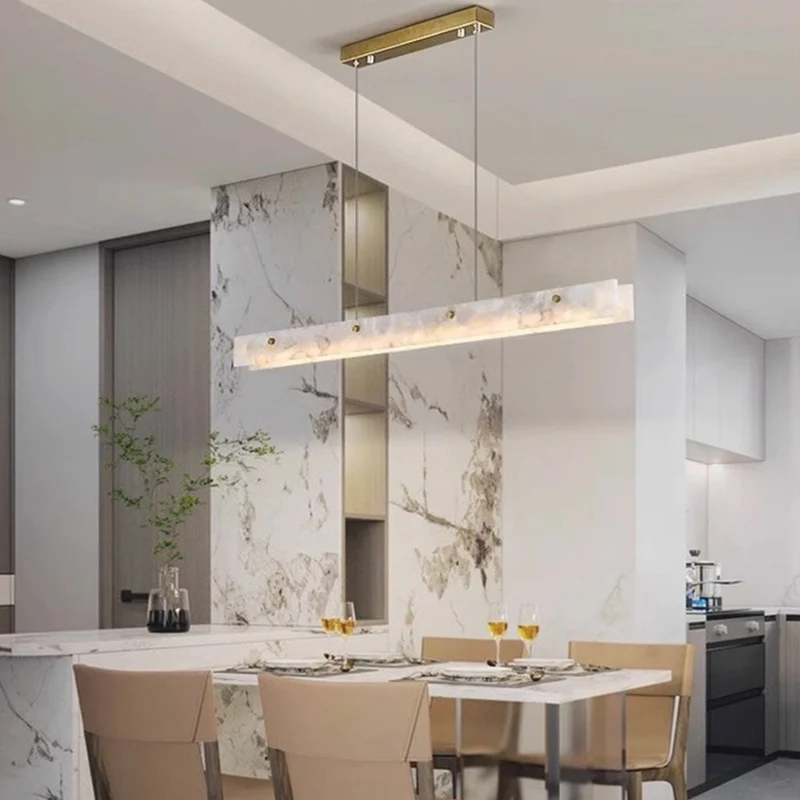 Dimbare LED Hanglamp Marmer Linear voor Eetkamer Keukeneiland Wit Goud Afstandsbediening 3 Lichtkleuren | Sansoti