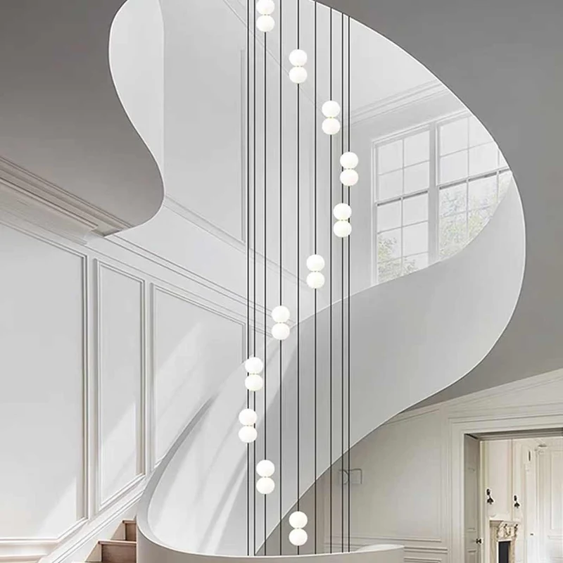 Verticale Hanglamp Meerdere Glazen Bollen voor Hoog Plafond Trapgat Aluminium LED Verlichting Modern Design | Sansoti