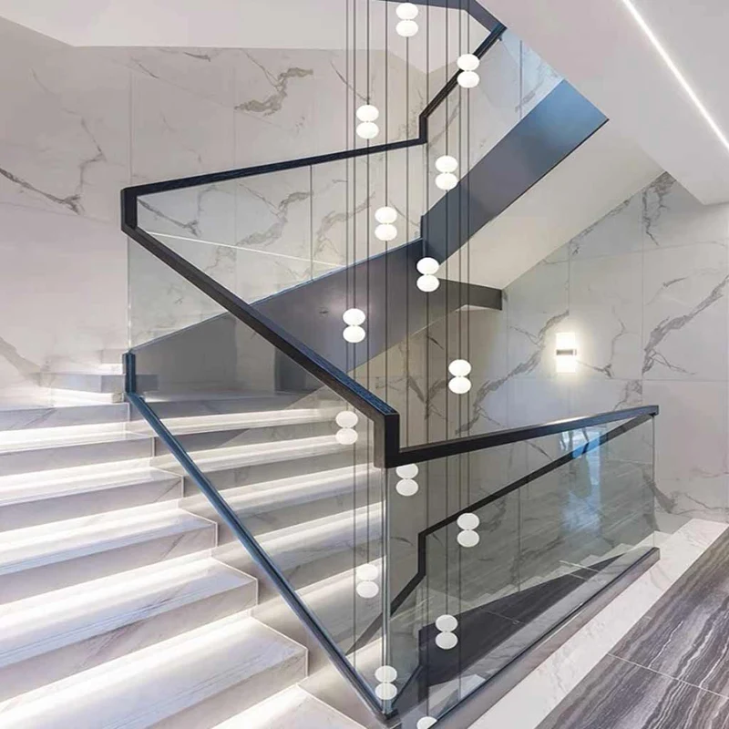 Verticale Hanglamp Meerdere Glazen Bollen voor Hoog Plafond Trapgat Aluminium LED Verlichting Modern Design | Sansoti