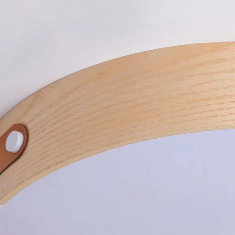 Ronde plafondlamp hout leer dimbaar LED verlichting met afstandsbediening drie kleuren modern design | Sansoti