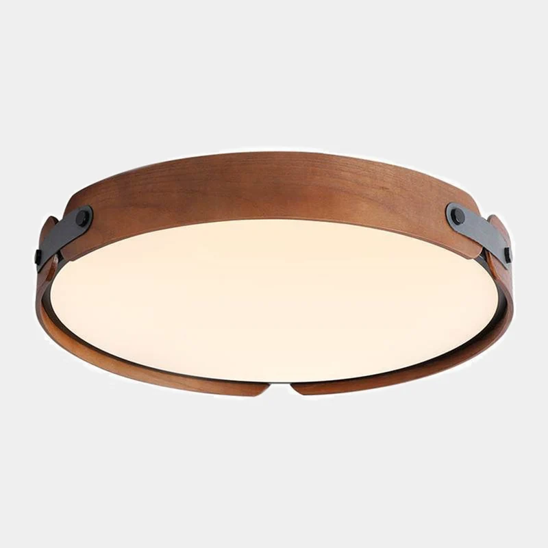 Ronde plafondlamp hout leer dimbaar LED verlichting met afstandsbediening drie kleuren modern design | Sansoti