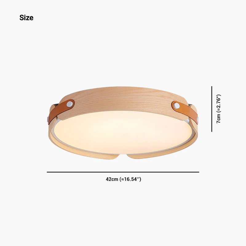 Ronde plafondlamp hout leer dimbaar LED verlichting met afstandsbediening drie kleuren modern design | Sansoti