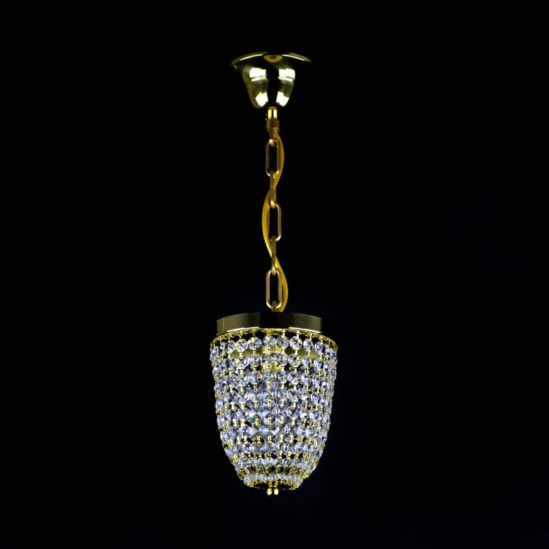 Casa Padrino Luxus Kristall Hängeleuchte Gold Ø 15 x H. 20 cm - Prunkvolle Messing Hängeleuchte mit böhmischem Kristallglas - Barock Möbel - Edel & Prunkvoll