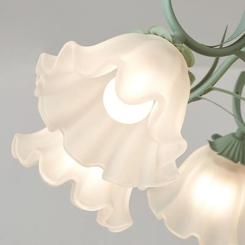 Kroonluchter Metaal Glas Lelietje-van-Dalen Bloemen Groen Wit Hanglamp Eetkamer Woonkamer Romantisch Sfeerlicht | Sansoti