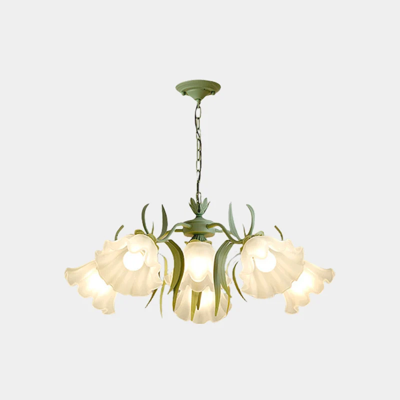 Kroonluchter Metaal Glas Lelietje-van-Dalen Bloemen Groen Wit Hanglamp Eetkamer Woonkamer Romantisch Sfeerlicht | Sansoti