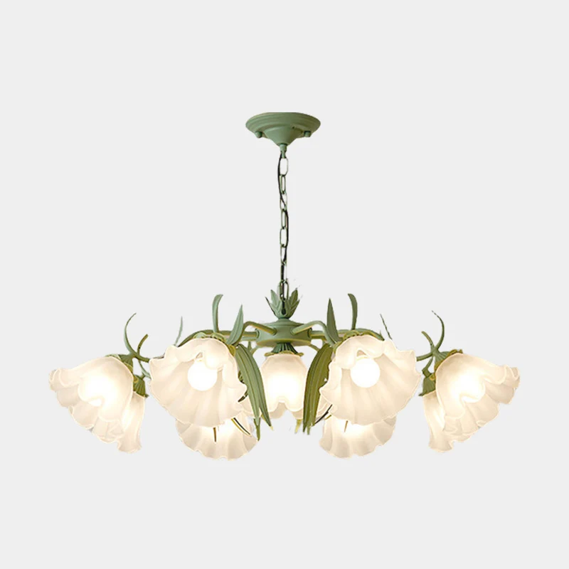 Kroonluchter Metaal Glas Lelietje-van-Dalen Bloemen Groen Wit Hanglamp Eetkamer Woonkamer Romantisch Sfeerlicht | Sansoti