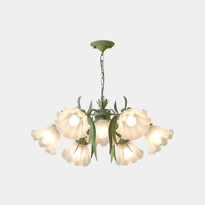 Kroonluchter Metaal Glas Lelietje-van-Dalen Bloemen Groen Wit Hanglamp Eetkamer Woonkamer Romantisch Sfeerlicht | Sansoti