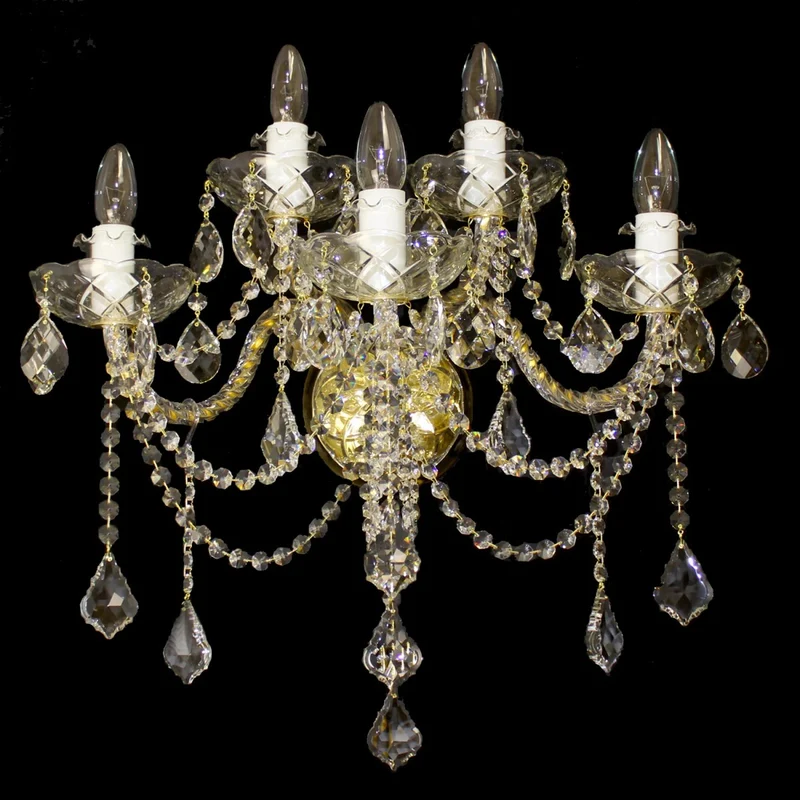 Casa Padrino Luxus Barock Kristall Wandleuchte Gold 50 x 32 x H. 55 cm - Prunkvolle Messing Wandleuchte mit böhmischem Kristallglas - Barock Möbel - Edel & Prunkvoll
