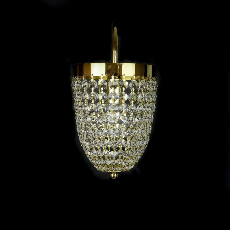 Casa Padrino Luxus Kristall Hängeleuchte Gold Ø 15 x H. 20 cm - Prunkvolle Messing Hängeleuchte mit böhmischem Kristallglas - Barock Möbel - Edel & Prunkvoll