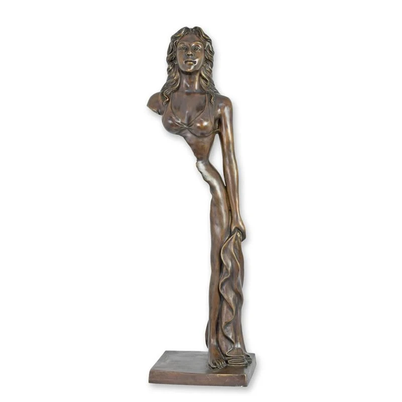 Casa Padrino Luxus Bronze Skulptur Langgestreckte Frauenfigur Bronze / Braun 28 x 22,5 x H. 100,5 cm - Große Bronzefigur - Moderne Deko Figur