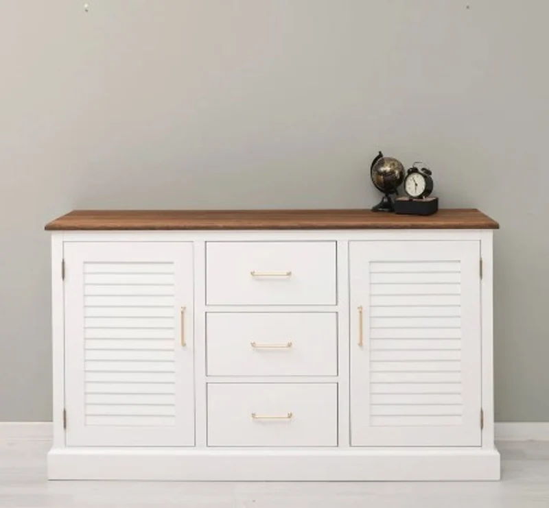 Casa Padrino Sideboard im Landhausstil mit 2 Türen, 3 Schubladen und Eichenholzplatte, 158 x 37 x 90 cm