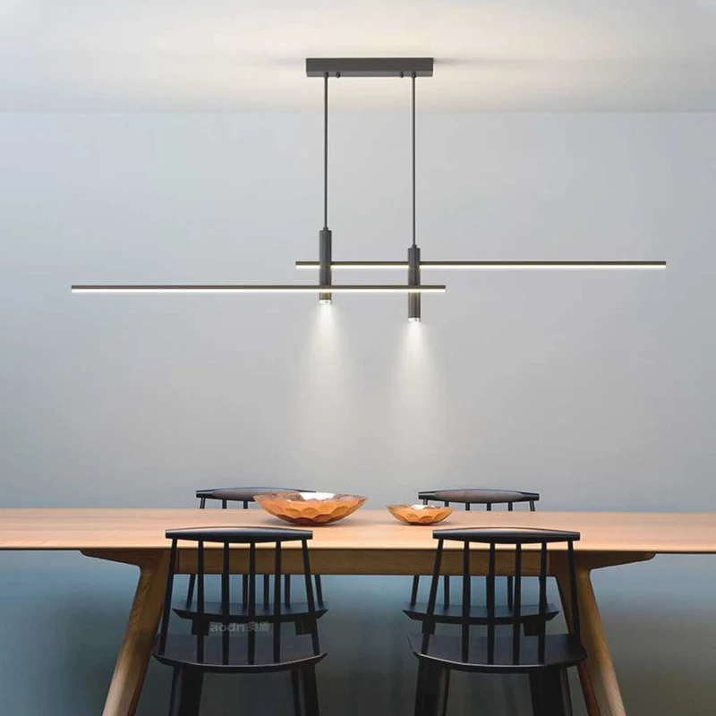 Hanglamp Minimalistisch LED met Spotlights Zwart Goud Aluminium Dimbaar Afstandsbediening voor Eetkamer | Sansoti