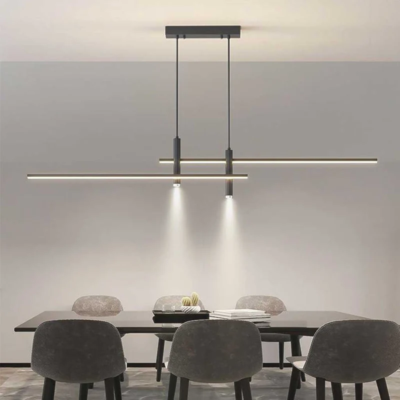 Hanglamp Minimalistisch LED met Spotlights Zwart Goud Aluminium Dimbaar Afstandsbediening voor Eetkamer | Sansoti