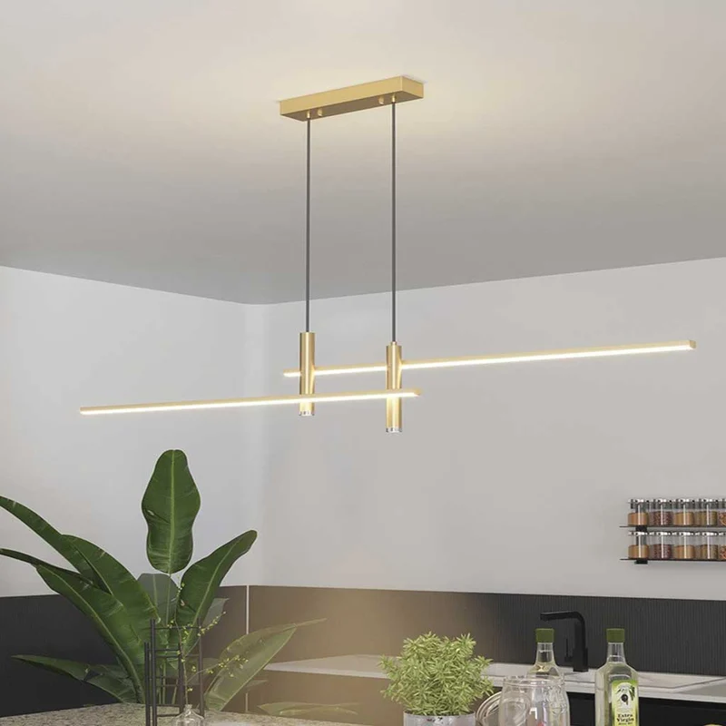 Hanglamp Minimalistisch LED met Spotlights Zwart Goud Aluminium Dimbaar Afstandsbediening voor Eetkamer | Sansoti