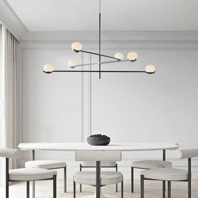 Hanglamp met Glazen Bollen Meerlichts Kroonluchter Zwart Goud Modern Design voor Eetkamer en Woonkamer | Sansoti