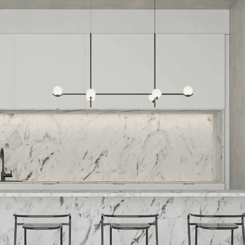 Hanglamp met Glazen Bollen Meerlichts Kroonluchter Zwart Goud Modern Design voor Eetkamer en Woonkamer | Sansoti