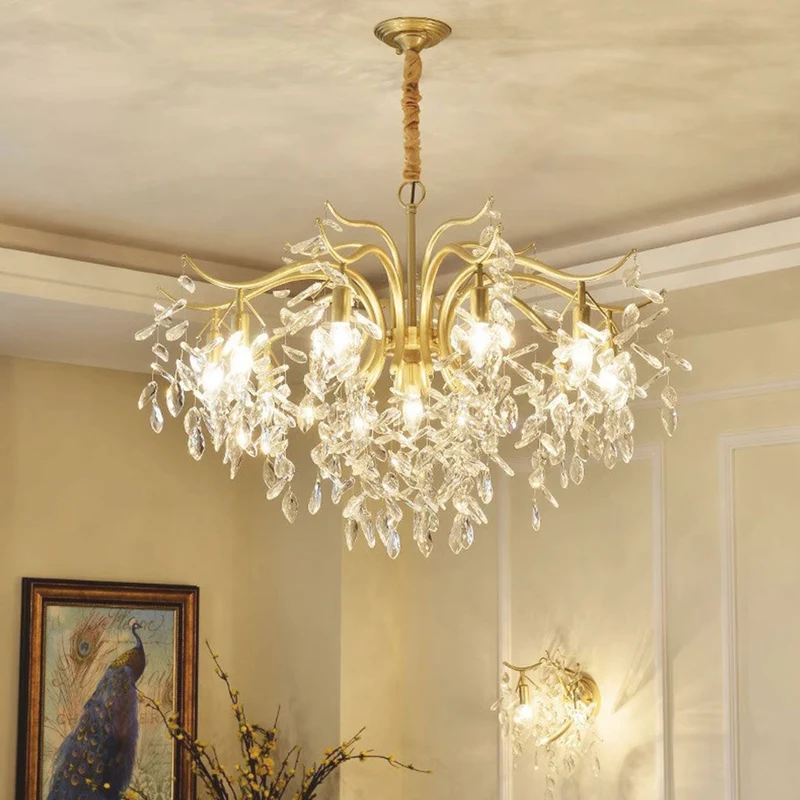 Kroonluchter Kristal Goud Verstelbaar LED Licht – K9 Kristal Metaal Design voor Eetkamer en Slaapkamer | Sansoti