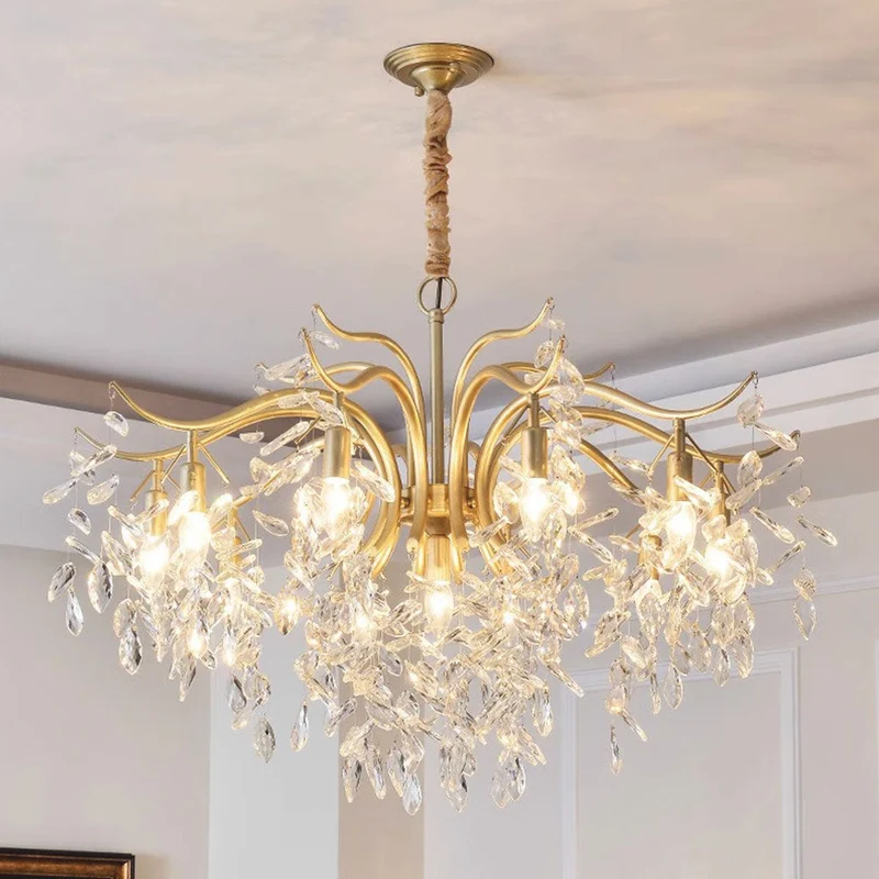 Kroonluchter Kristal Goud Verstelbaar LED Licht – K9 Kristal Metaal Design voor Eetkamer en Slaapkamer | Sansoti