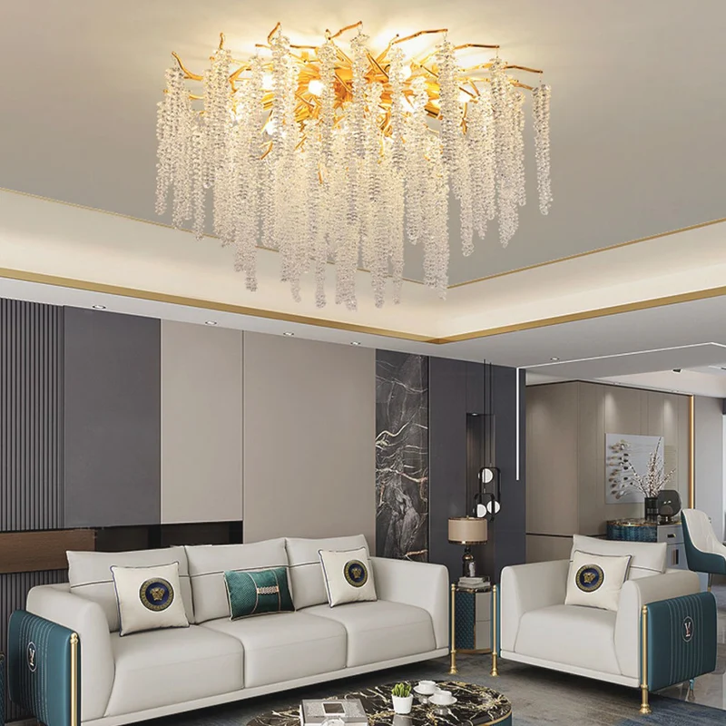 Kristallen Kroonluchter met Wilgentakken Design Plafondlamp Goud Aluminium LED Verstelbare Lichtkleur Eetkamer | Sansoti