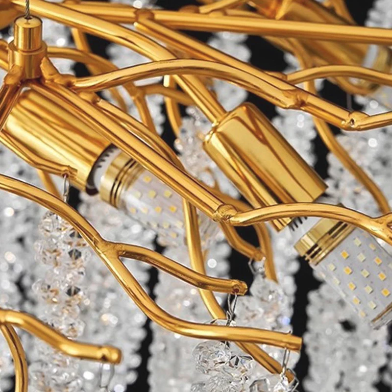 Kristallen Kroonluchter met Wilgentakken Design Plafondlamp Goud Aluminium LED Verstelbare Lichtkleur Eetkamer | Sansoti