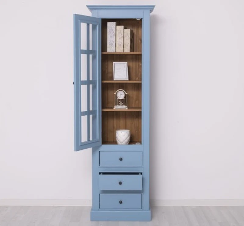 Casa Padrino Vitrine im Landhausstil mit 1 Glastür und 3 Schubladen, 66 x 40 x 210 cm