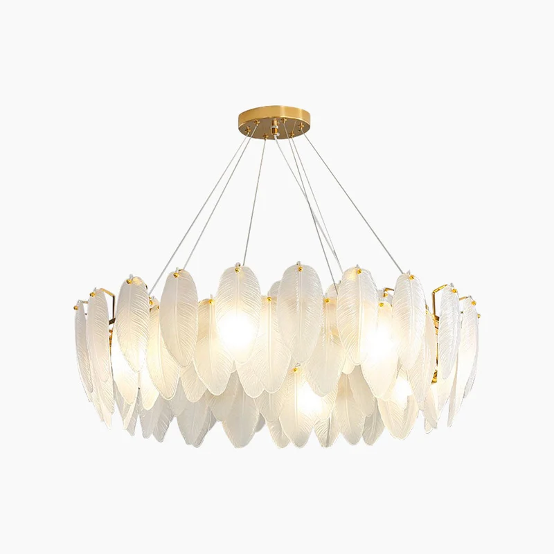 Kroonluchter Glazen Veren Rond Rechthoekig Goud Wit LED Plafondlamp Modern Scandinavisch Luxe Verlichting | Sansoti